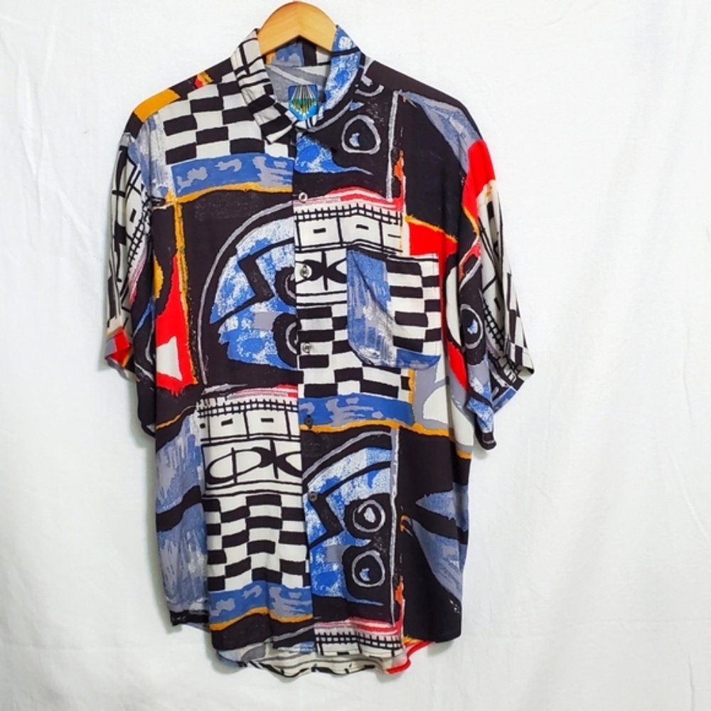 Vintage Sausalito Graphic Print Short Sleeve Shirt Made in USA Large